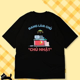 Áo thun unisex mèo ngộ nghĩnh Đang Làm Chủ Nhật áo phông cổ tròn chất Cotton mềm mịn co dãn 4 chiều TA0114