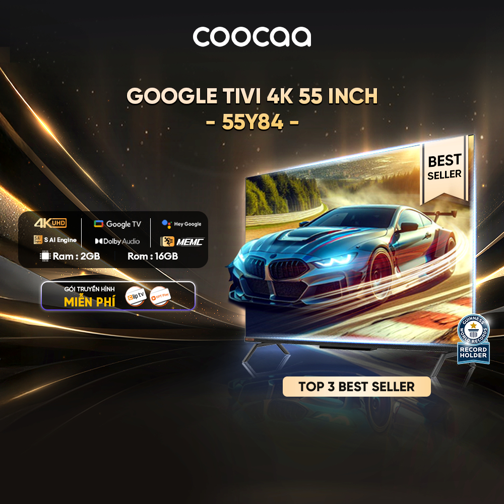 [Miễn phí lắp đặt HCM - HN] Google Tivi Coocaa 4K 55 Inch - Model 55Y84