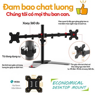 Giá đỡ màn hình máy tính kép 10-34 Inch Liền màn Xoay Nâng hạ và Thu vào Max 30KG