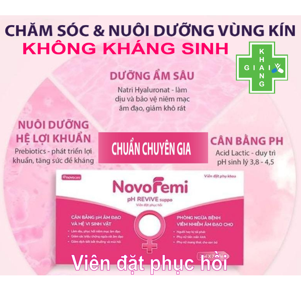 [CHE TÊN SP] Viên đặt ngừa viêm, giúp se khít, phục hồi pH NovoFemi hồng (Hộp 14 viên)  *Khách mua 7v là không có hộp