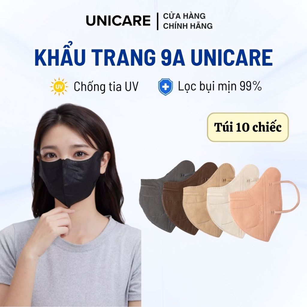 [10 Chiếc] Khẩu trang 9A Unicare 5 lớp kháng khuẩn, lọc bụi mịn 99% và chống tia UV hiệu quả