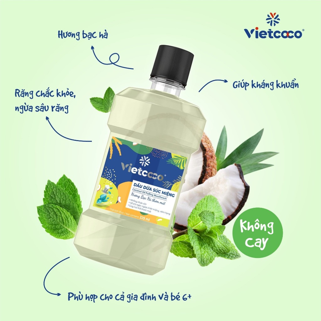 Dầu Dừa Súc Miệng Cofusions Vietcoco Hương Bạc Hà 225ml