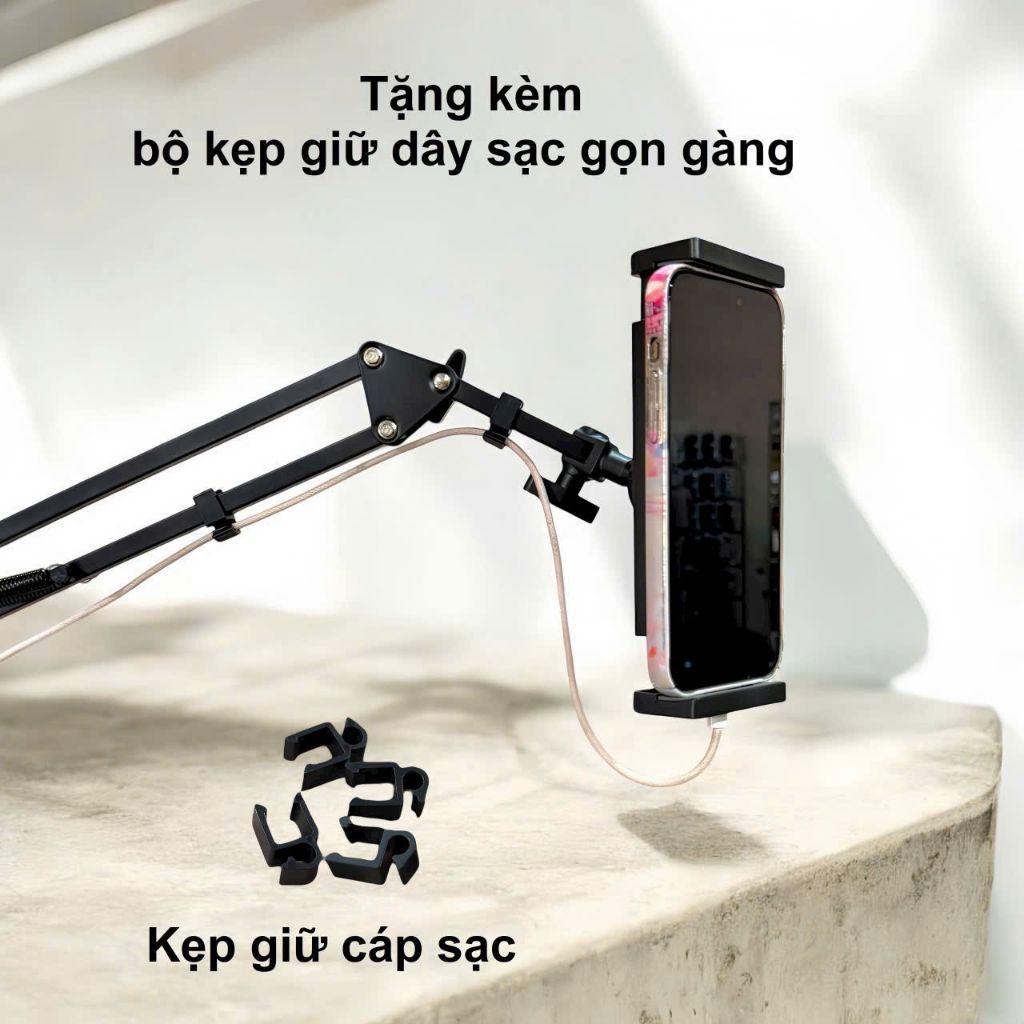 Giá đỡ máy tính bảng, điện thoại kẹp đầu giường cạnh bàn đầu kẹp 14inch