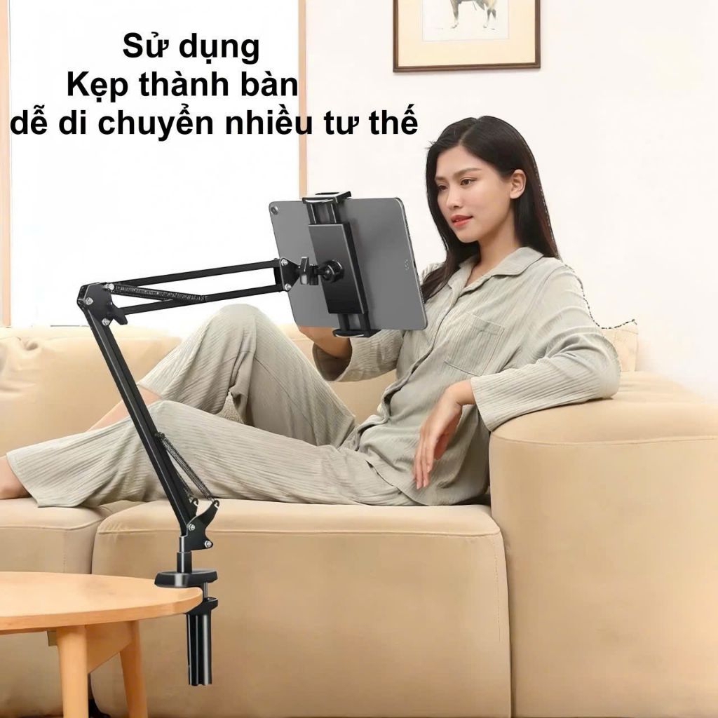 Giá đỡ máy tính bảng, điện thoại kẹp đầu giường cạnh bàn đầu kẹp 14inch