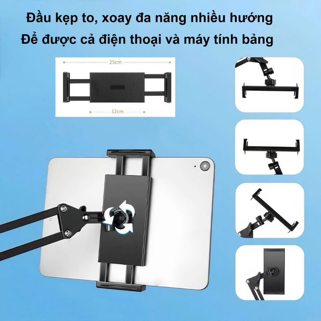 Giá đỡ máy tính bảng, điện thoại kẹp đầu giường cạnh bàn đầu kẹp 14inch