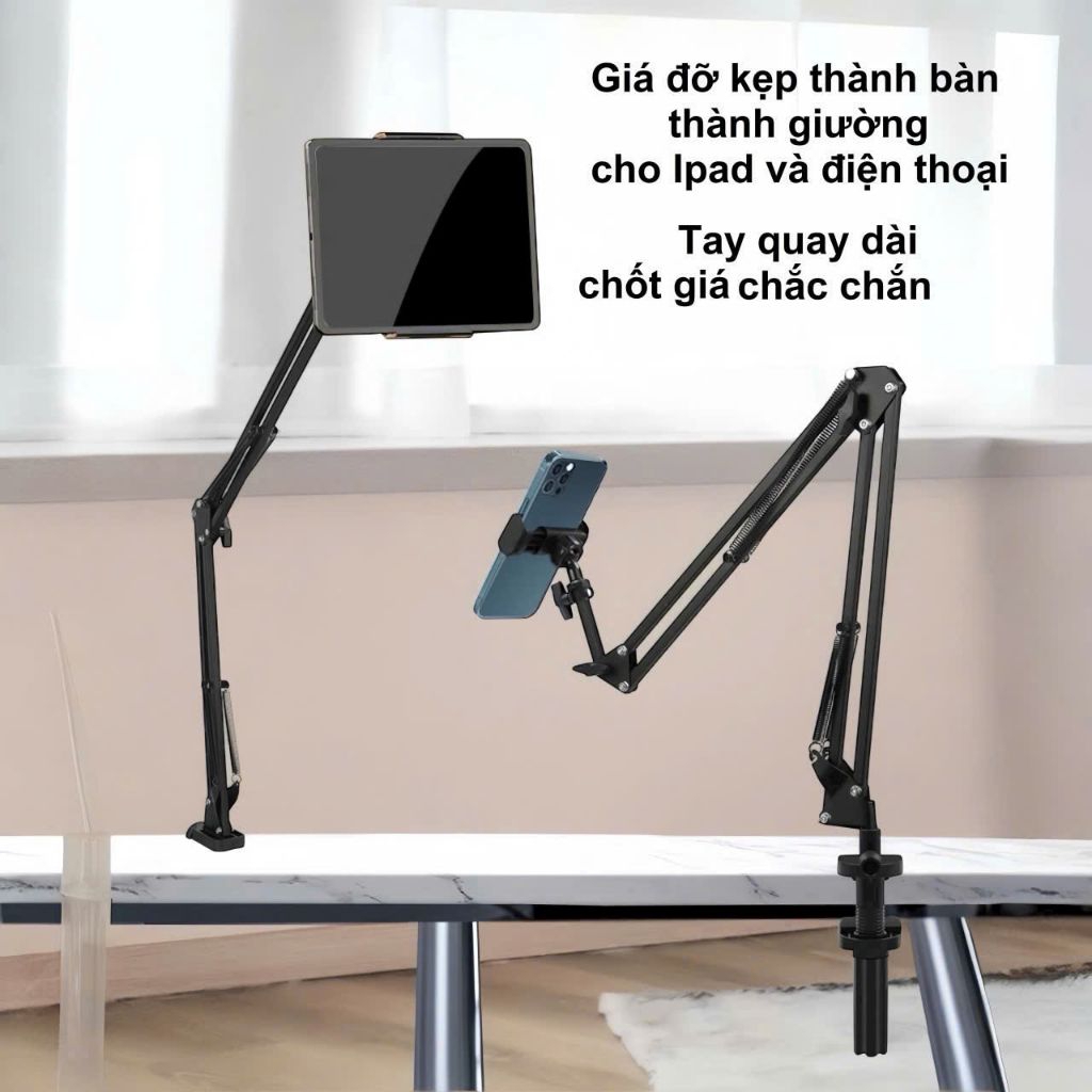 Giá đỡ máy tính bảng, điện thoại kẹp đầu giường cạnh bàn đầu kẹp 14inch