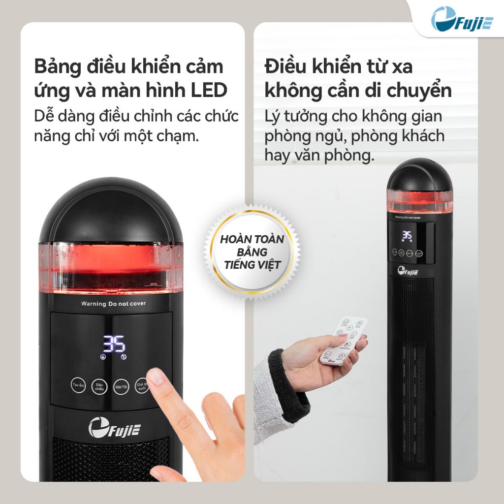 Máy sưởi nhanh bằng gốm FUJIE VH221 Nhập Khẩu, Máy sưởi điều khiển giọng nói và tạo ẩm phun sương