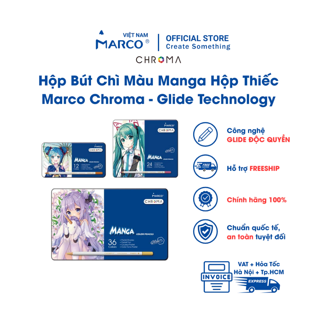 [Marco] Hộp Bút Chì Màu Manga Marco Chroma - Glide Technology - Hộp Thiếc Cao Cấp (E2550)