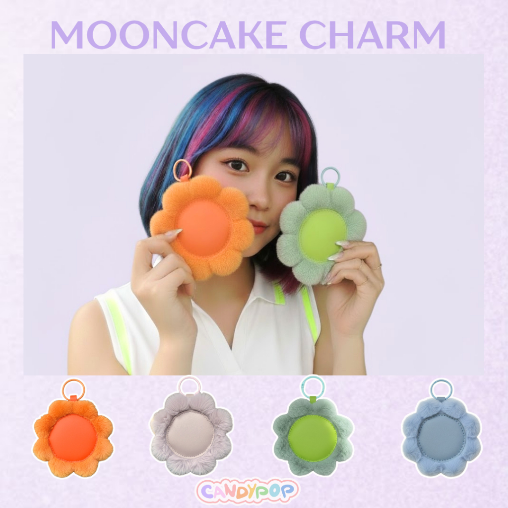 Charm bánh trung thu Moon Cake hình hoa 8 cánh vải lông mịn - Móc khóa phụ kiện treo túi xách, ba lô - Quà tặng xinh xắn