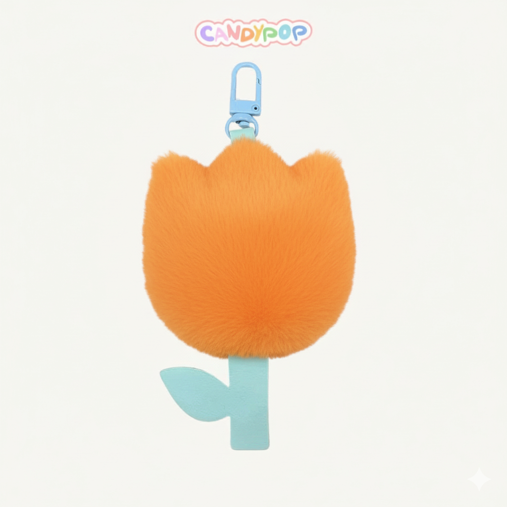 Charm hoa Tulip lông mềm mịn - Móc khóa phụ kiện treo túi xách, ba lô - Quà tặng dễ thương độc đáo