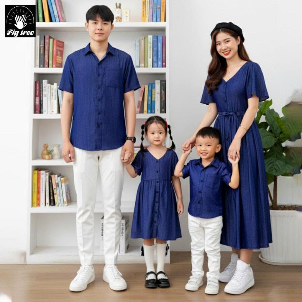 Set Đồ Gia Đình Fig Tree Mẫu Denim Xanh Đen Đi Tiệc, Đi Chơi, Du Lịch, Hàng thiết kế, MS 183