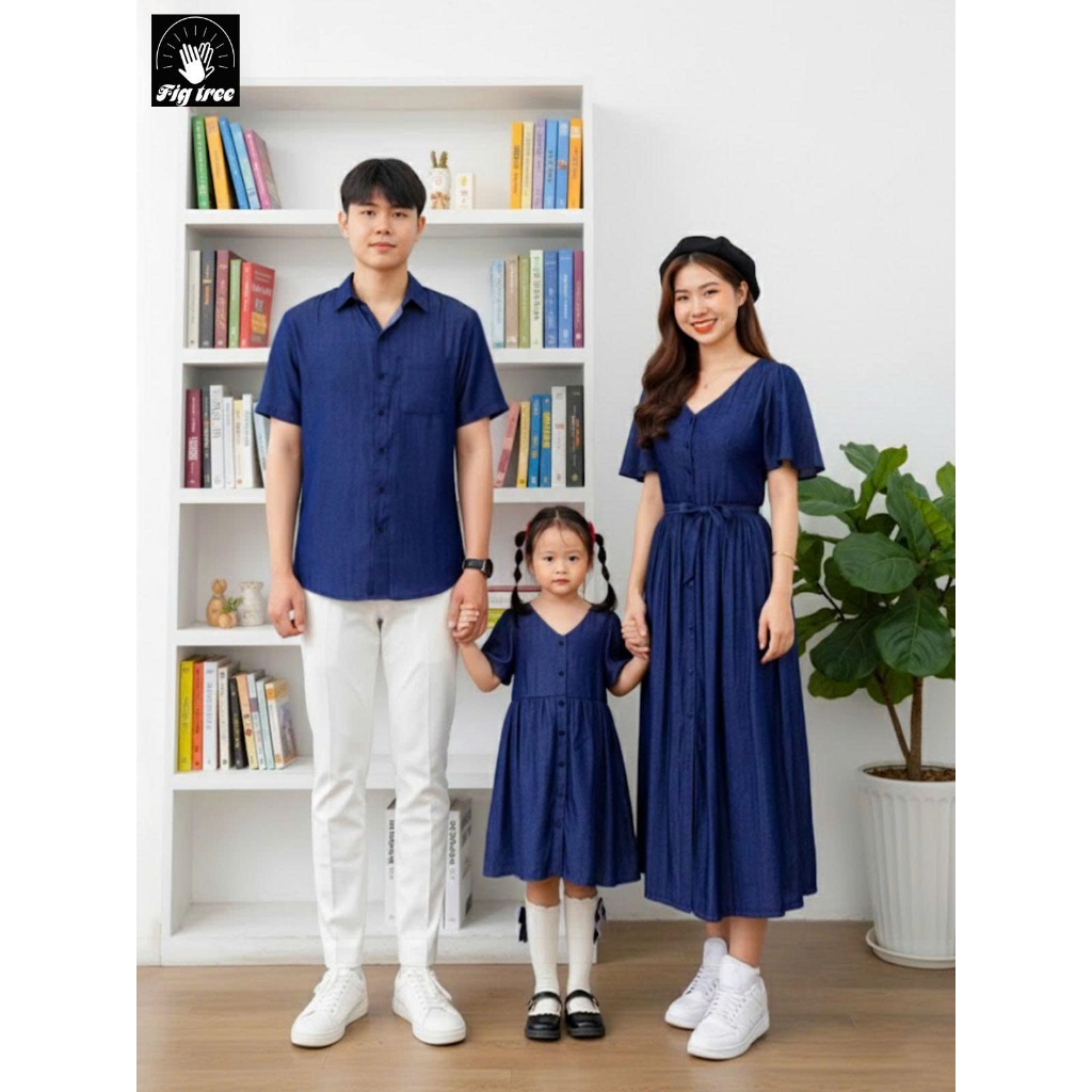 Set Đồ Gia Đình Fig Tree Mẫu Denim Xanh Đen Đi Tiệc, Đi Chơi, Du Lịch, Hàng thiết kế, MS 183