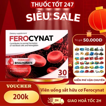 Viên uống sắt hữu cơ Ferocynat - Bổ sung sắt hữu cơ cho Bà bầu và Mẹ sau sinh + Vitamin C, B6 - Hộp 30 viên