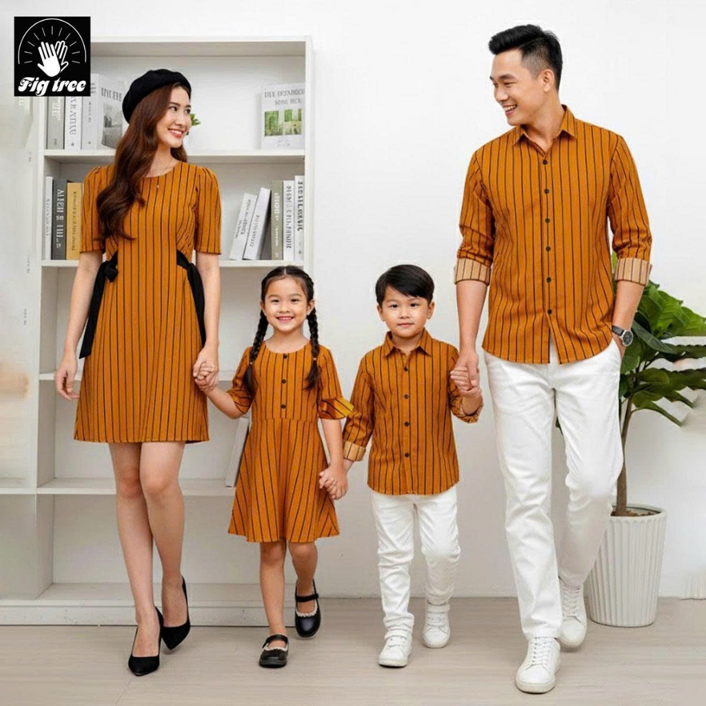 Đồng Phục Gia Đình Fig Tree Sọc Đứng Màu Vàng Đi Tiệc Siêu Xinh,Chất Cotton mềm Mịn ( MS :145c)