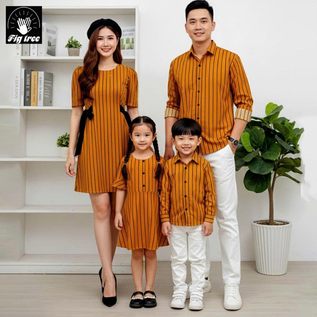 Đồng Phục Gia Đình Fig Tree Sọc Đứng Màu Vàng Đi Tiệc Siêu Xinh,Chất Cotton mềm Mịn ( MS :145c)