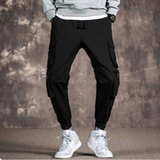 Quần Dài KaKi Ống Rộng Túi Hộp Cạp Chun Có 3 Size, quan jogger nam hiphop 2 màu đen, xám k1