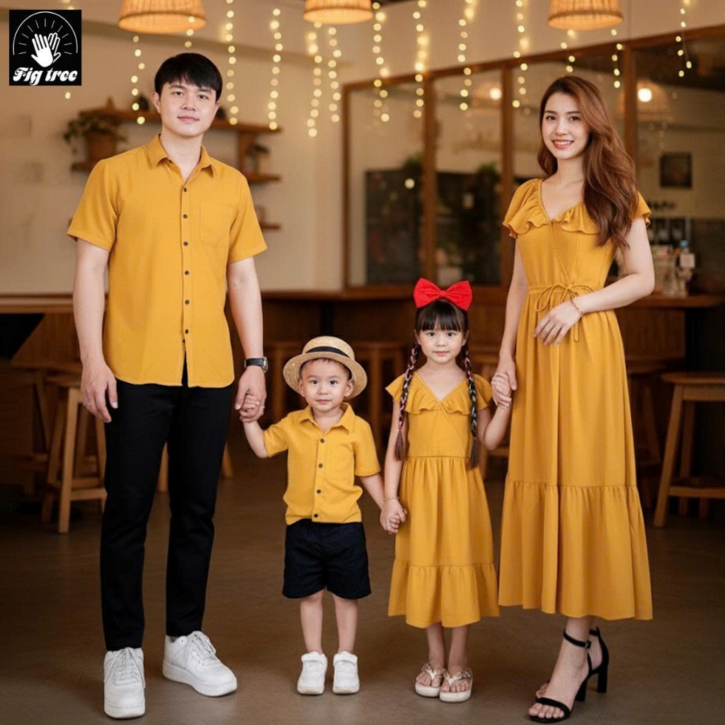 Đồng Phục Gia Đình Fig Tree - Màu Vàng Đũi Tươi Sáng Model Đi Tiệc, Chơi Tết, Chụp Hình Siêu Sang