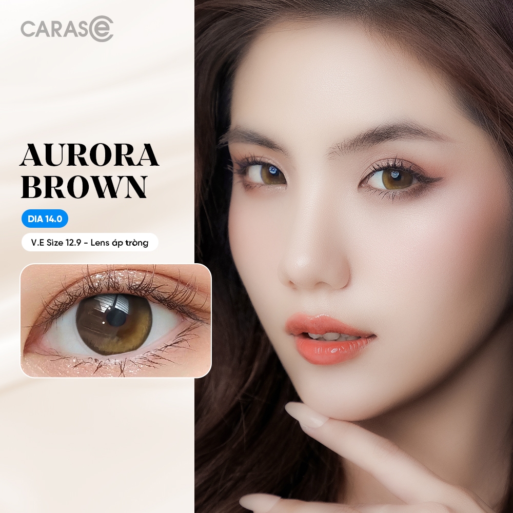 [1 chiếc] Kính áp tròng khoá ẩm 12H 1 Tháng Màu Nâu CARASE, Lens cận AURORA BROWN