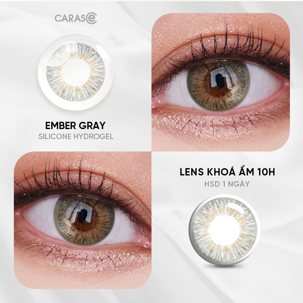 [1 chiếc] Kính áp tròng khoá ẩm 1 Ngày Màu Xám Rêu CARASE, Lens cận EMBER GRAY