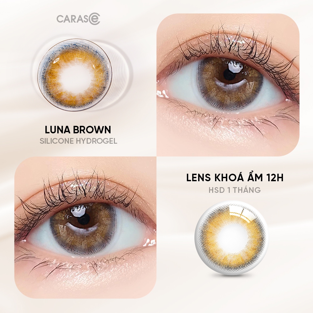 [1 Chiếc] Kính áp tròng khoá ẩm 12H 1 Tháng CARASE, Lens cận màu nâu LUNA BROWN (1 bên mắt)