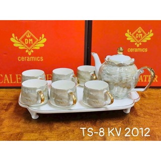 Bộ ấm trà sứ cao cấp VÂN ĐÁ CẨM THẠCH 2026, uống trà hoa cúc thưởng trà chiều, QUÀ TẶNG, HOME DECOR