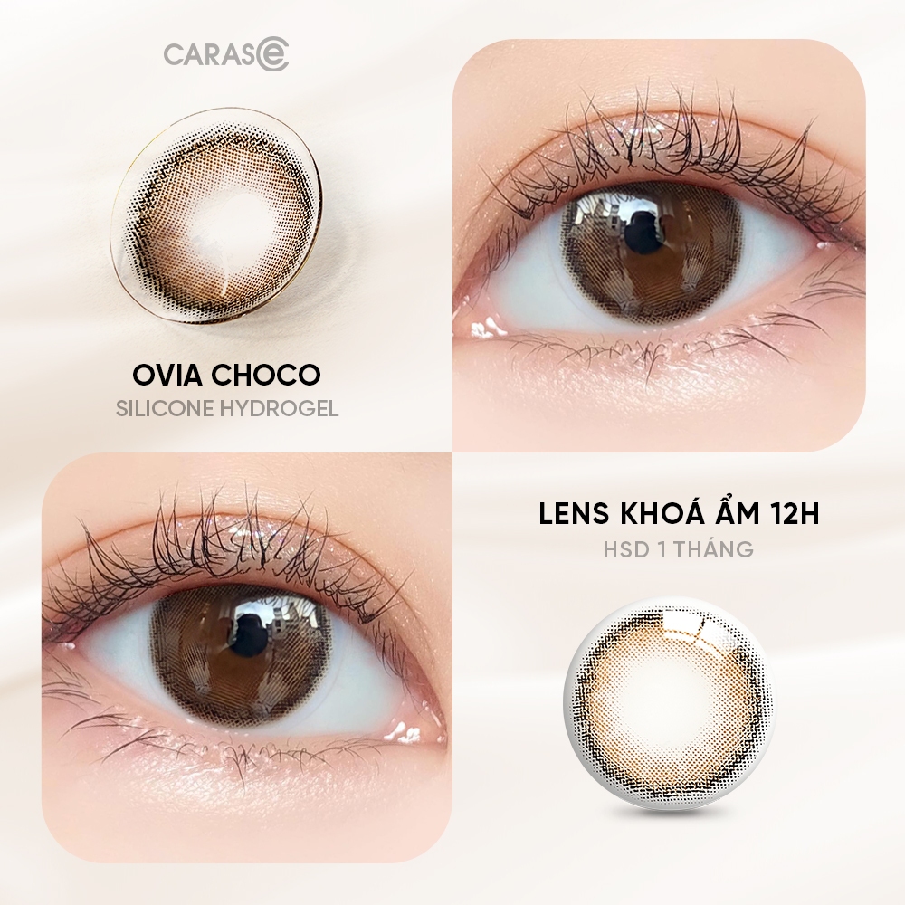 [1 chiếc] Kính áp tròng khoá ẩm 12H 1 Tháng CARASE, Lens cận màu nâu OVIA BROWN/ OVIA CHOCO