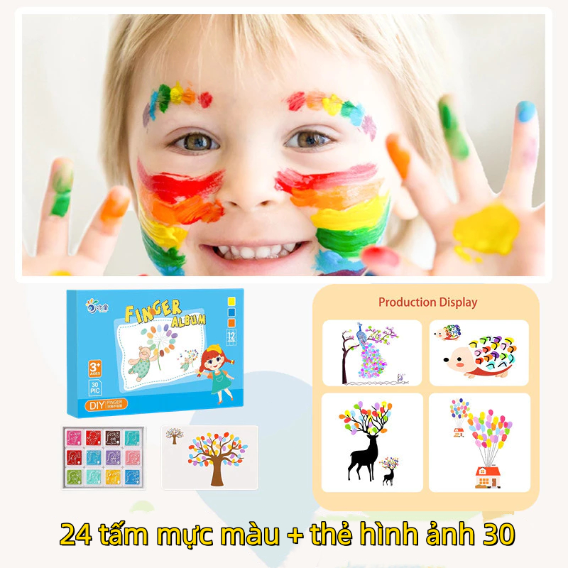 Trẻ em 24 Màu sắc Ngón tay Vẽ Thiên thần Vẽ Album Mẫu giáo Palm Chỉ Đồ chơi Mực Sơn Công cụ Sơn Không độc hại