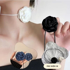 Vòng Cổ Choker Hoa Trà Vải Dây Dài Siêu Xinh K07
