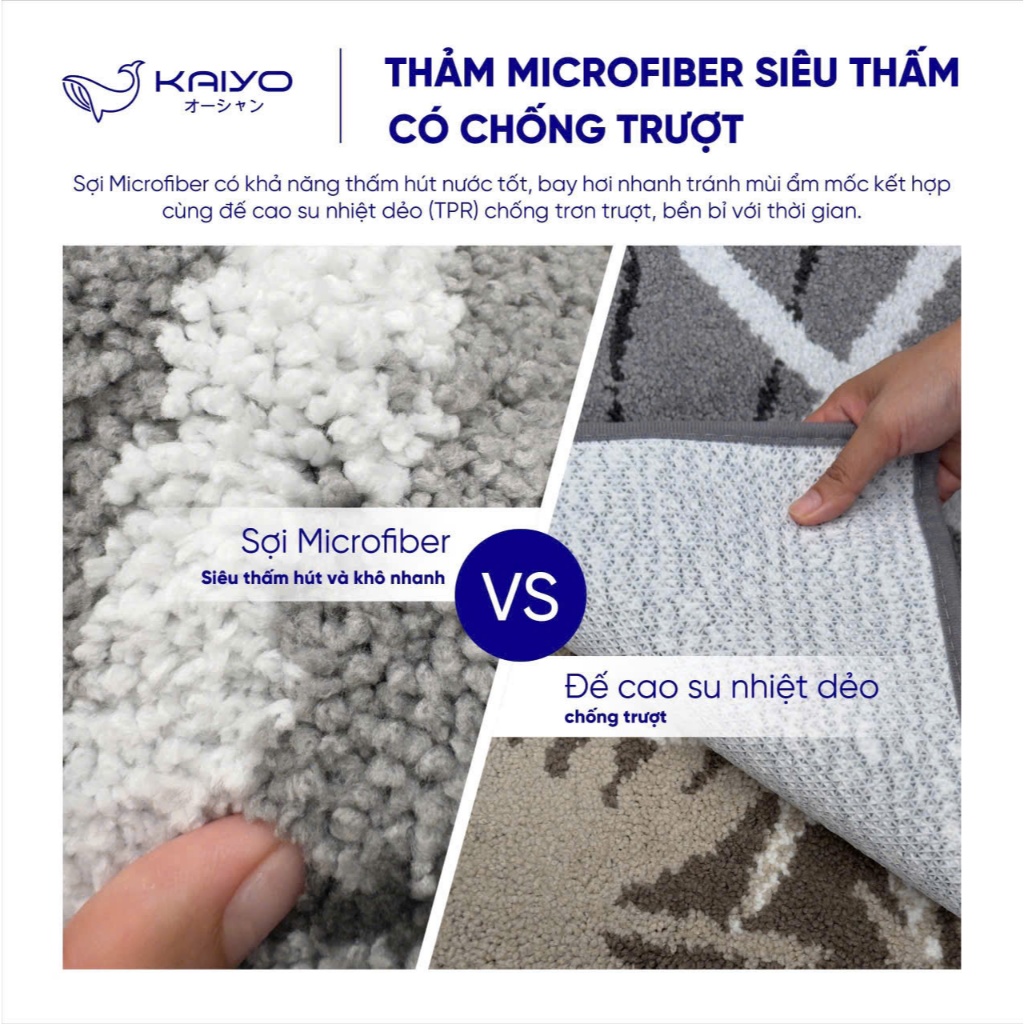 [KAIYO] Thảm Microfiber siêu thấm, thảm decor, thảm chùi chân có chống trượt và cực mềm mại Kaiyo size 50*70cm