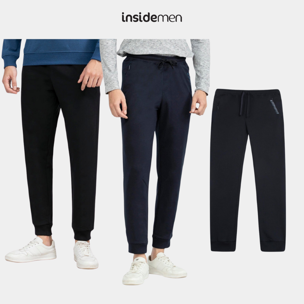 Quần Dài Dệt Kim Nam Insidemen Giữ Ấm Dáng Suông, Bo Gấu IPA008W2MT
