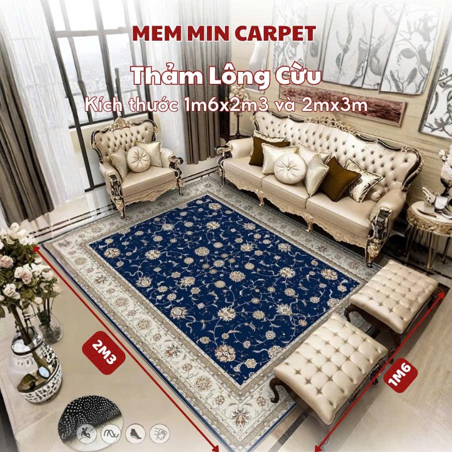 Thảm Lông Cừu Cổ Điển Êm Ái, Mềm Mượt, Không Rụng Lông Làm Mới Không Gian Sống - MemminCarpet - TH76