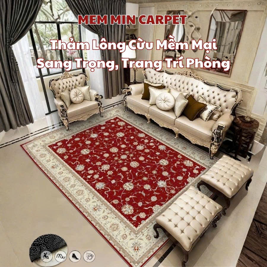 Thảm Lông Cừu Cổ Điển Êm Ái, Mềm Mượt, Không Rụng Lông Làm Mới Không Gian Sống - MemminCarpet - TH76