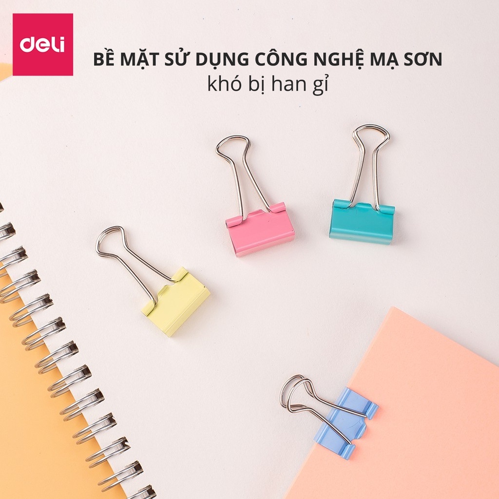 Kẹp Bướm Sắc Màu Deli 15mm / 19mm / 25mm / 32mm / 41mm 51mm Giữ Giấy Ghi Chú Đồ Dùng Văn Phòng