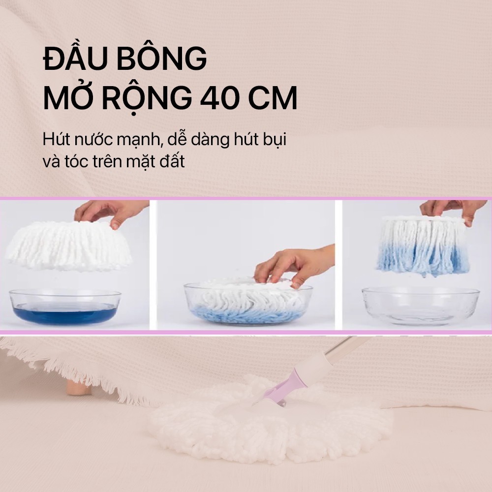 COMBO 2 Cây Lau Nhà Đơn MyJae Sợi Microfiber Xoay 360 Độ Phù Hợp Cho Nhiều Loại Thùng 134cm