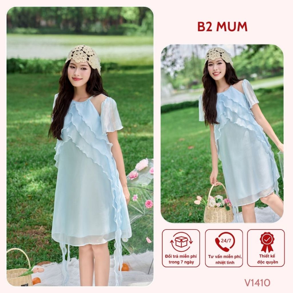 Váy tơ 2 lớp xinh cho mẹ thoải mái vi vu dạo phố và thả dáng đó đây- V1410 B2MUM