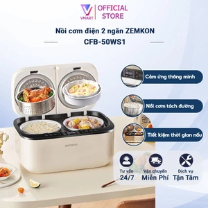 Nồi cơm điện 2 ngăn ZEMKON dung tích 5L, lòng nồi tráng men sứ trắng CAO CẤP, Nồi cơm tách đường, điều chỉnh cảm ứng