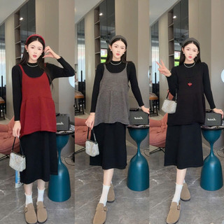 [Nhà Moom] Set Áo 2 Dây Phối Áo Giữ Nhiệt Cho Mẹ Bầu Thời Trang Thu Đông Xinh