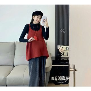 [Nhà Moom] Set Áo 2 Dây Phối Áo Giữ Nhiệt Cho Mẹ Bầu Thời Trang Thu Đông Xinh