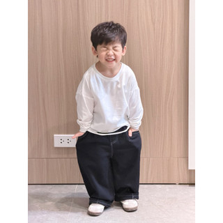 Áo thun dài tay thu đông cotton co giãn 4 chiều bé trai bé gái Batala Kids, ÁO THUN DÀI TRẮNG ĐEN CẮT XOẢ GẤU 2025
