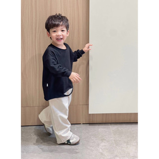 Áo thun dài tay thu đông cotton co giãn 4 chiều bé trai bé gái Batala Kids, ÁO THUN DÀI TRẮNG ĐEN CẮT XOẢ GẤU 2025