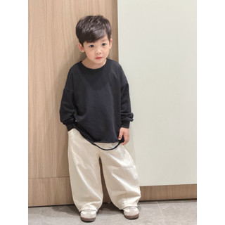 Áo thun dài tay thu đông cotton co giãn 4 chiều bé trai bé gái Batala Kids, ÁO THUN DÀI TRẮNG ĐEN CẮT XOẢ GẤU 2025