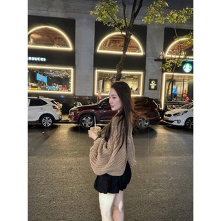 Áo len nữ nơ lưng nâu Quảng Châu Cao Cấp thiết kế cánh dơi siêu xinh, Áo len nữ mùa đông trẻ trung rẻ đẹp