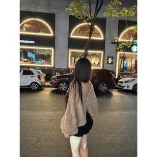 Áo len nữ nơ lưng nâu Quảng Châu Cao Cấp thiết kế cánh dơi siêu xinh, Áo len nữ mùa đông trẻ trung rẻ đẹp