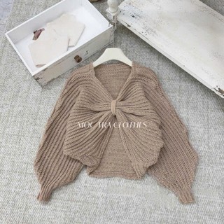 Áo len nữ nơ lưng nâu Quảng Châu Cao Cấp thiết kế cánh dơi siêu xinh, Áo len nữ mùa đông trẻ trung rẻ đẹp