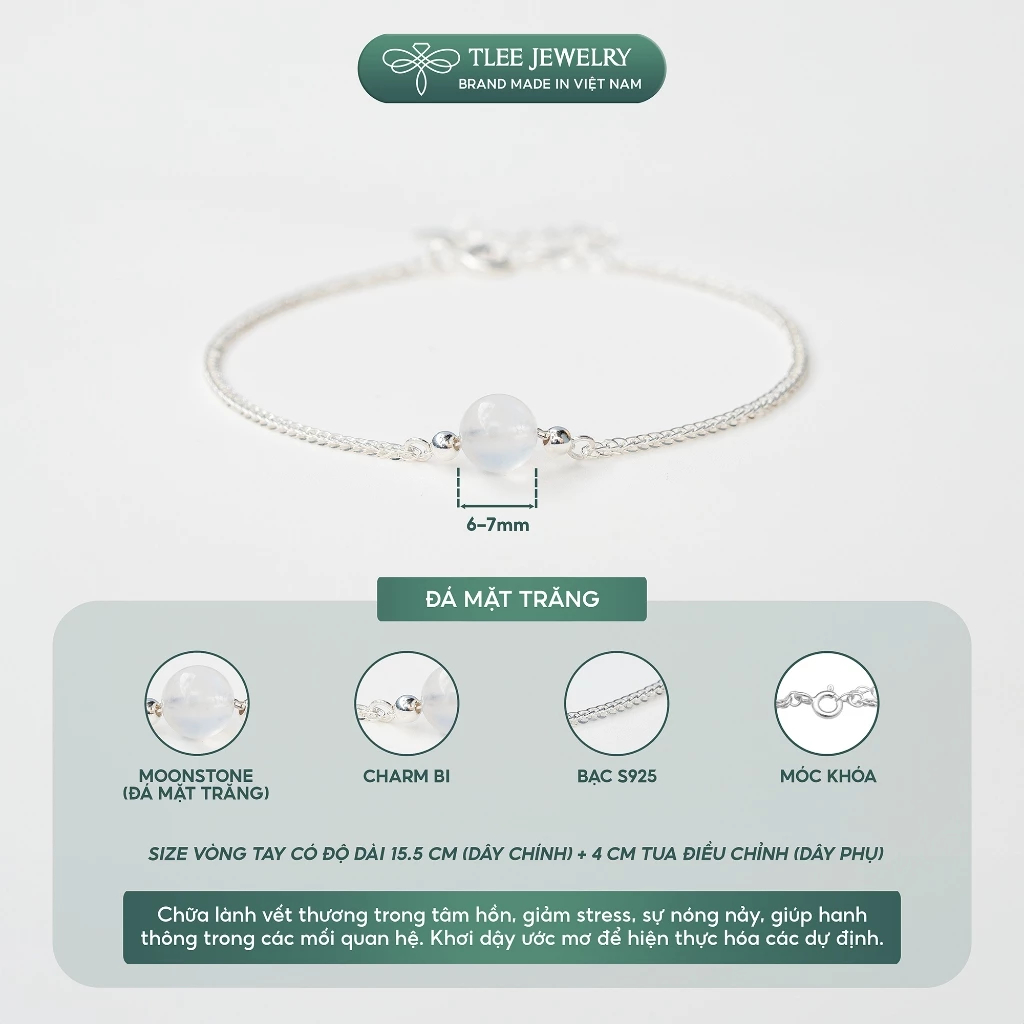 [Peinn]Vòng tay bạc nữ dây bạc 925 mix hạt đá đơn phong thủy Tự Nhiên và charm bi LT0210 (LIVE)