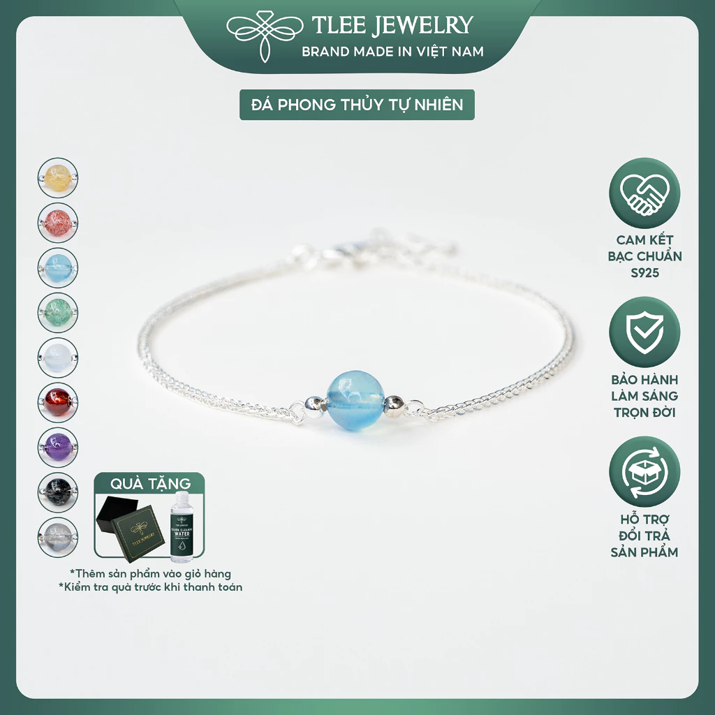 [Peinn]Vòng tay bạc nữ dây bạc 925 mix hạt đá đơn phong thủy Tự Nhiên và charm bi LT0210 (LIVE)