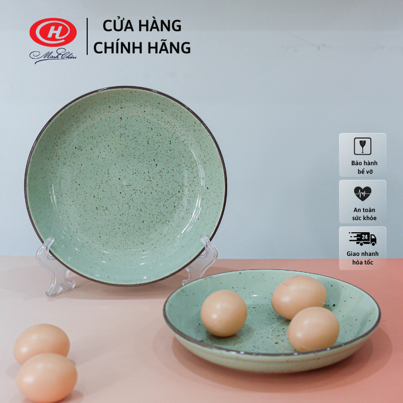 Đĩa sứ sâu lòng màu xanh lá men muối tiêu kiểu Nhật DHS08 XL - Sứ Minh Châu