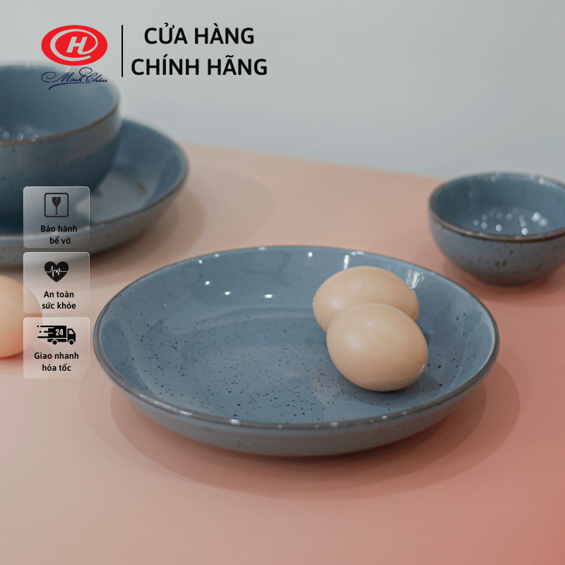 Đĩa sứ sâu lòng màu xanh dương men muối tiêu kiểu Nhật DHS08 XD - Sứ Minh Châu