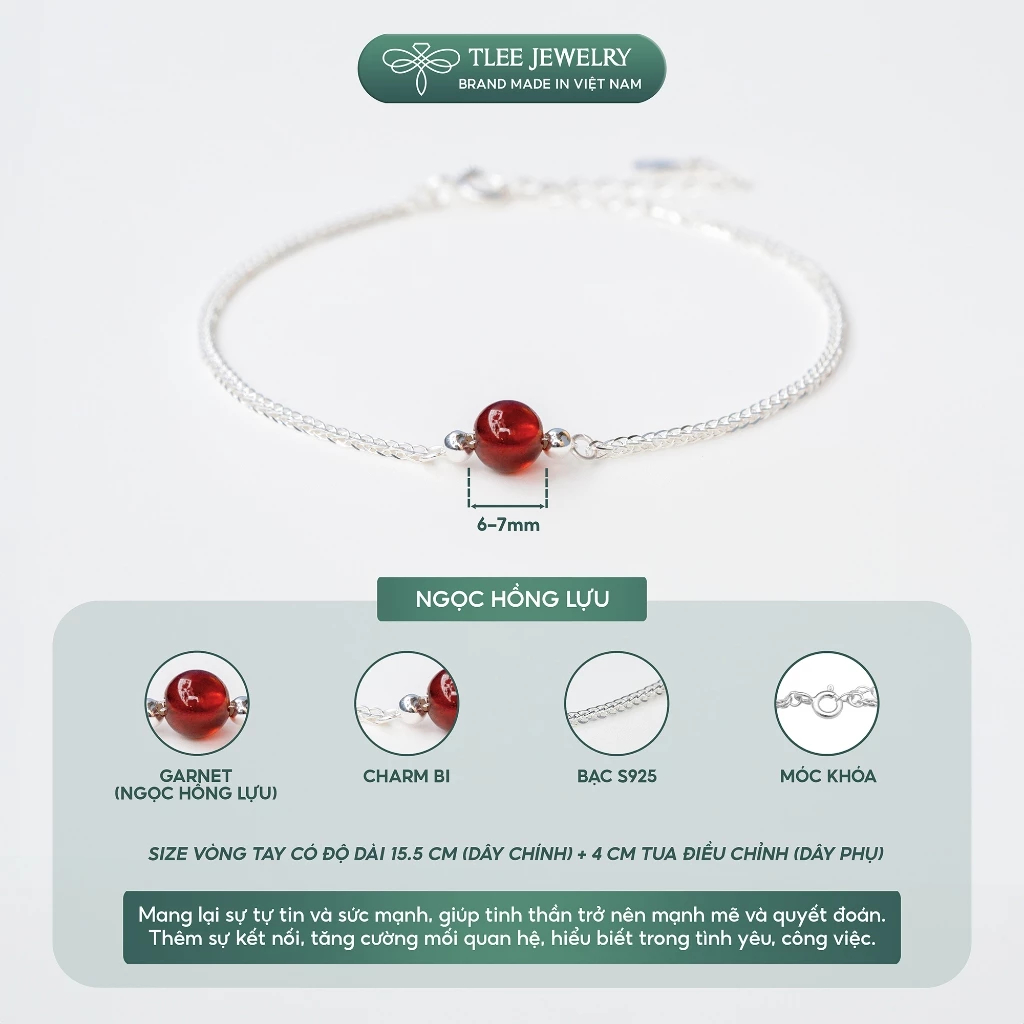 [Peinn]Vòng tay bạc nữ dây bạc 925 mix hạt đá đơn phong thủy Tự Nhiên và charm bi LT0210 (LIVE)