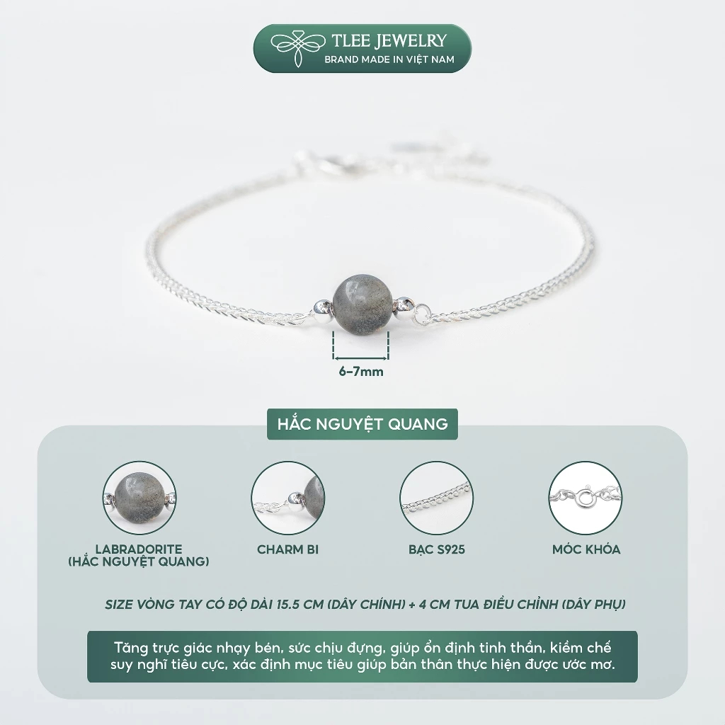 [Peinn]Vòng tay bạc nữ dây bạc 925 mix hạt đá đơn phong thủy Tự Nhiên và charm bi LT0210 (LIVE)